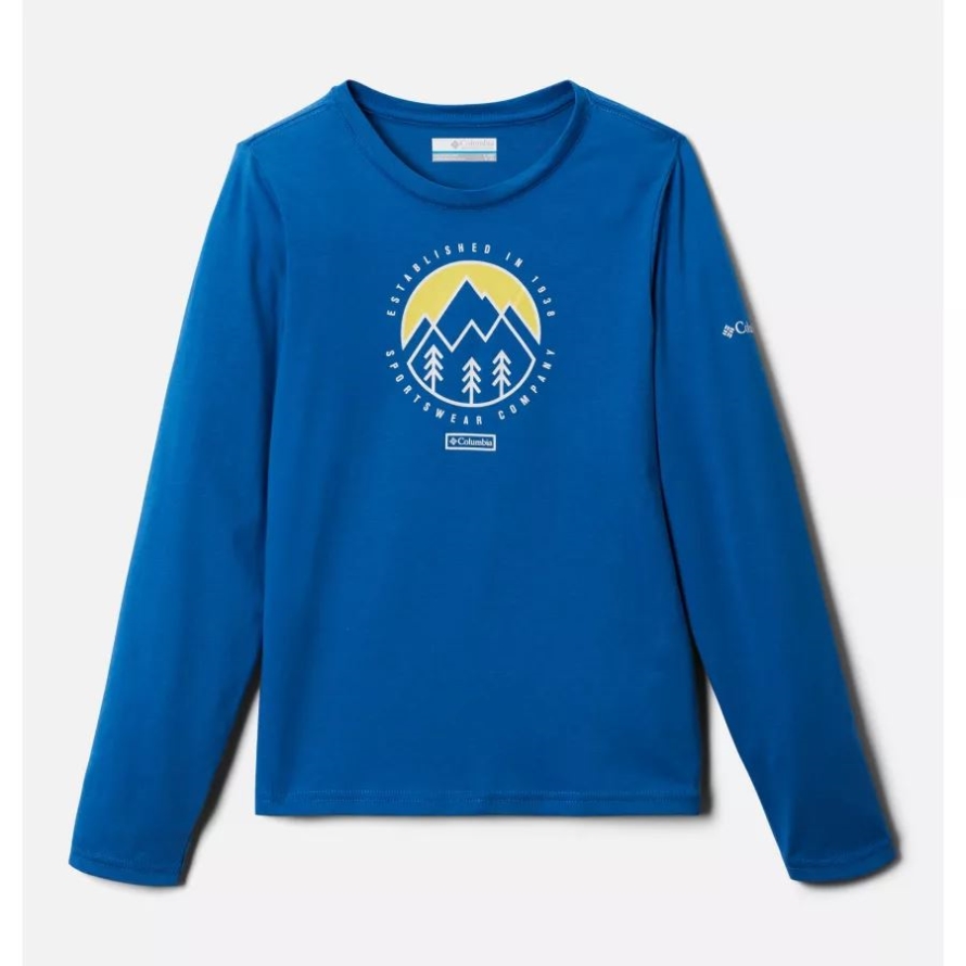 Bright Indigo/Outdoor Park Columbia Boys' Dobson Pass Long Sleeve Graphic T-Shirt