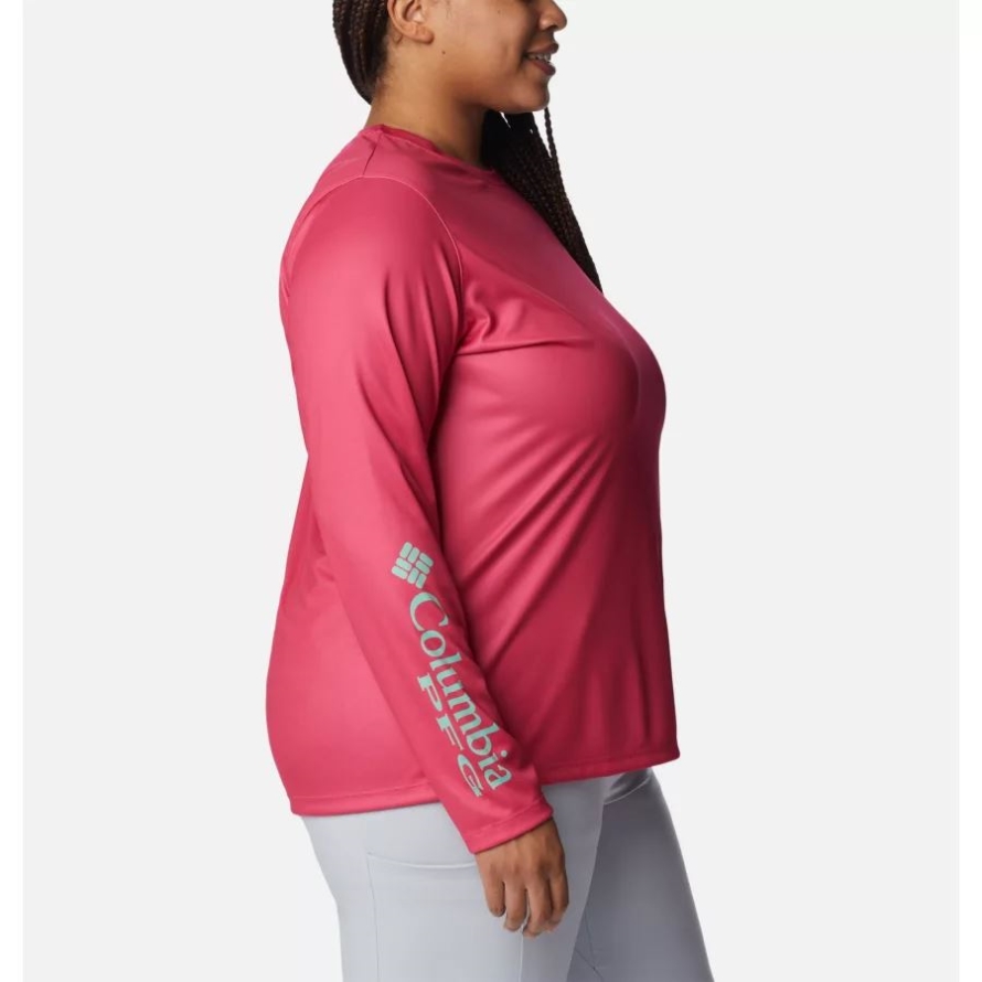 Cactus Pink/Kelp Palmetto Columbia Women's PFG Tidal Tee Sailfish Flair Long Sleeve Shirt Plus Size