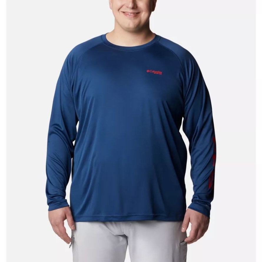 Carbon/Red Spark Logo Columbia Men's PFG Terminal Tackle Long Sleeve Shirt Big