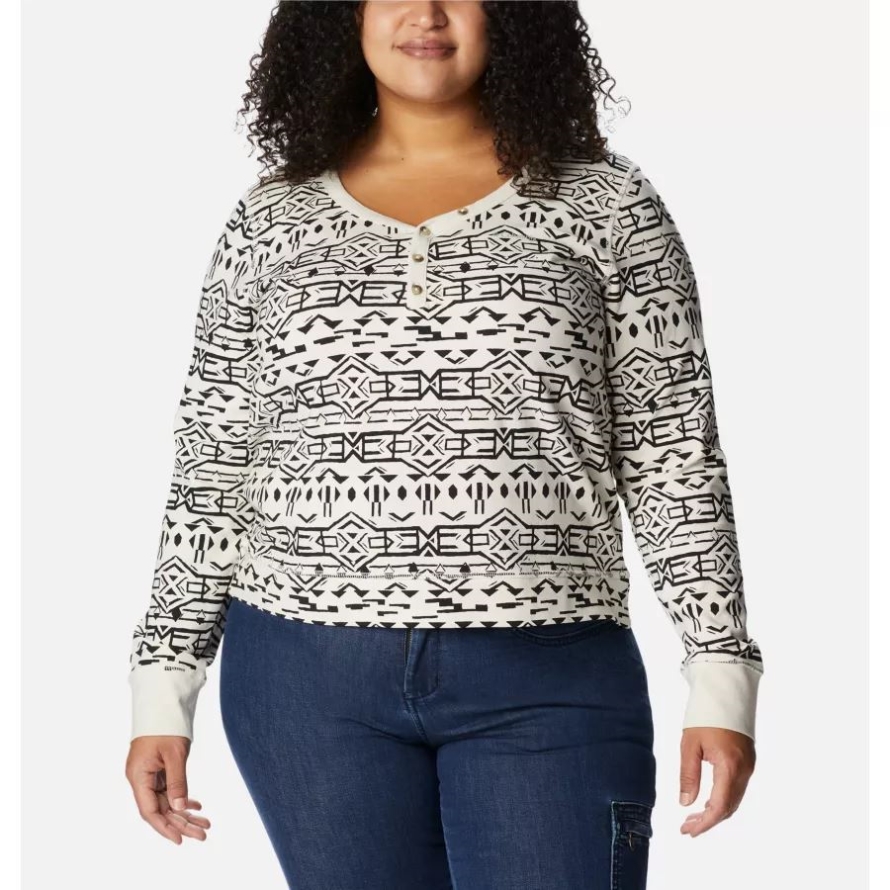 Chalk 80s Stripe Women's Holly Hideaway Long Sleeve Shirt Plus Size Columbia