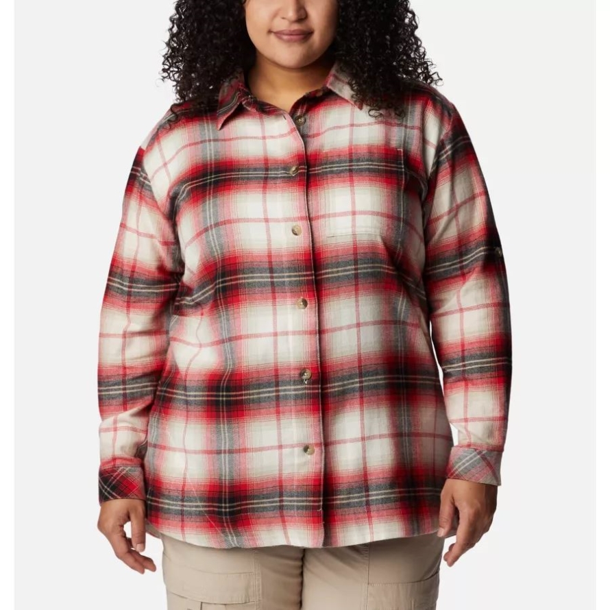 Chalk Multi Tartan Women's Holly Hideaway Flannel Shirt Plus Size Columbia