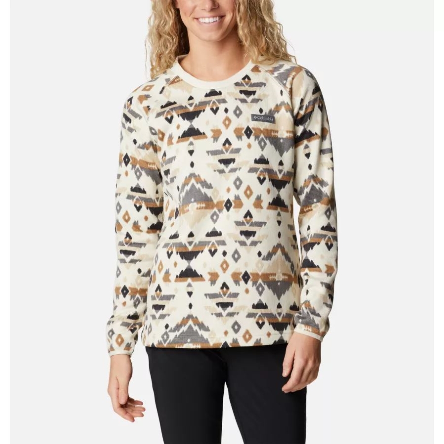 Chalk Rocky MT Print Women's Sweater Weather Fleece Crew Shirt Columbia