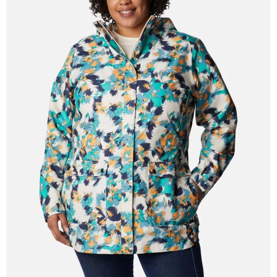 Chalk Typhoon Blooms Multi Print Women's Here And There Trench Jacket-Plus Size Columbia
