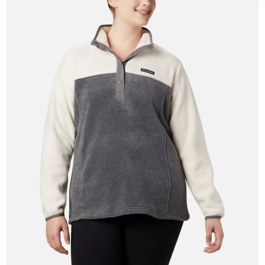 City Grey Heather/Chalk Women's Benton Springs 1/2 Snap Pullover Plus Size Columbia