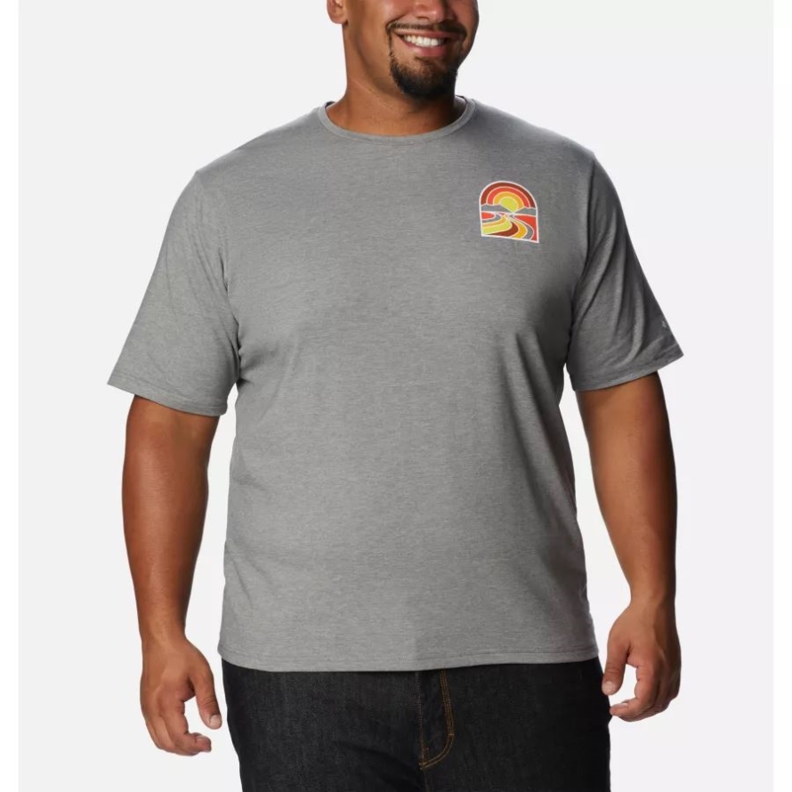 City Grey Heather/Suntrek Trails Chest Men's Sun Trek Short Sleeve Graphic T-Shirt Big Columbia