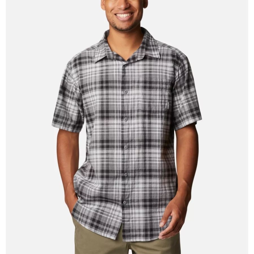 City Grey Madras Gingham Columbia Men's Under Exposure YD Short Sleeve Shirt