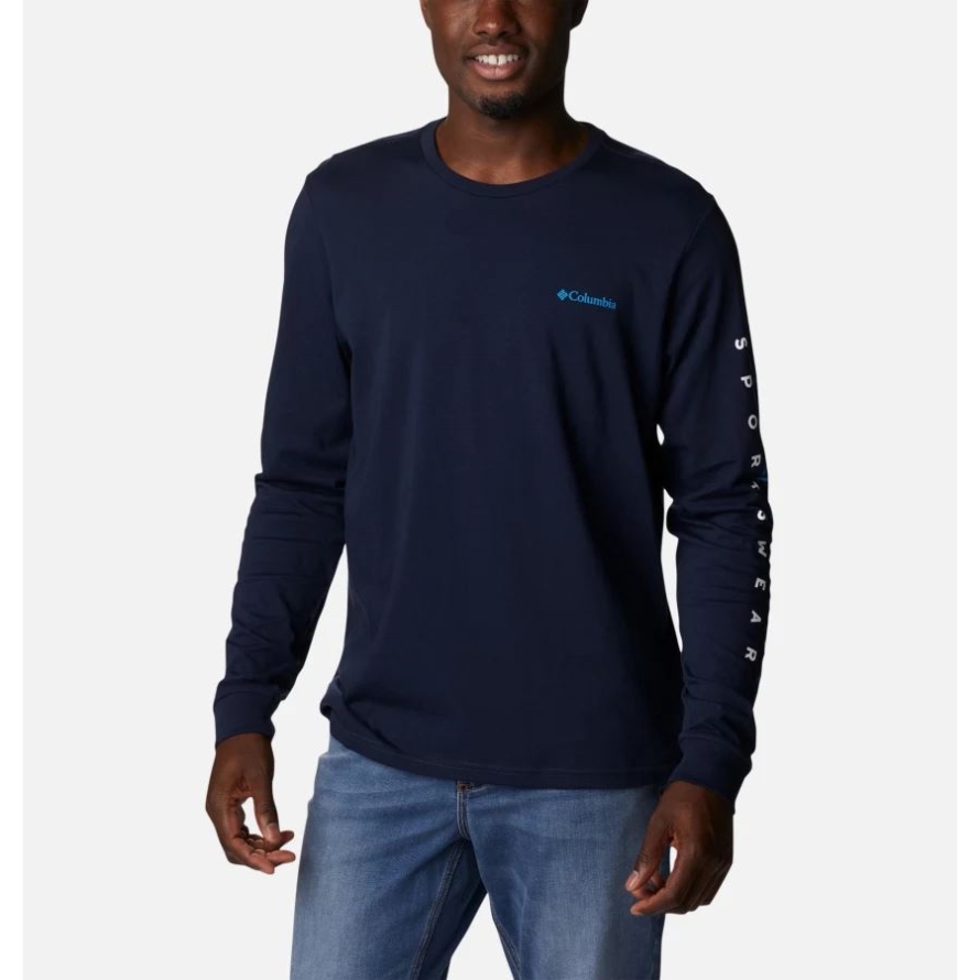 Collegiate Navy/Columbia Stencil Sleeve Columbia Men's CSC Basic Logo Long Sleeve Shirt