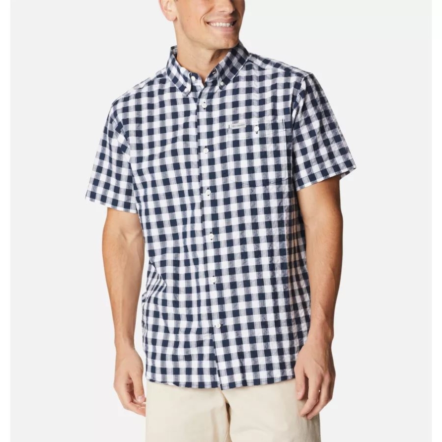 Collegiate Navy Gingham Men's Brentyn Trail II Short Sleeve Shirt Columbia