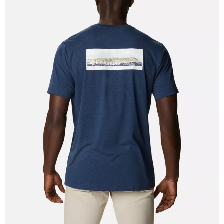 Collegiate Navy Hthr/Off Grid Graphic Columbia Men's Tech Trail Graphic T-Shirt