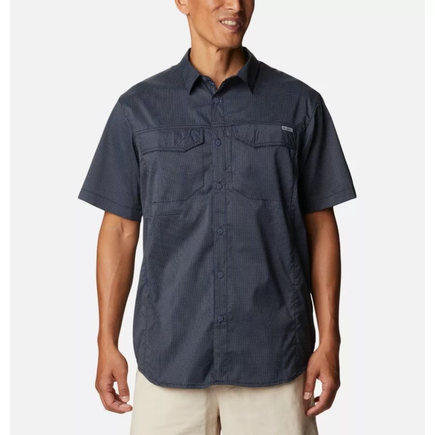 Collegiate Navy/Quiet Grid Men's Silver Ridge Lite Plaid Short Sleeve Shirt Columbia
