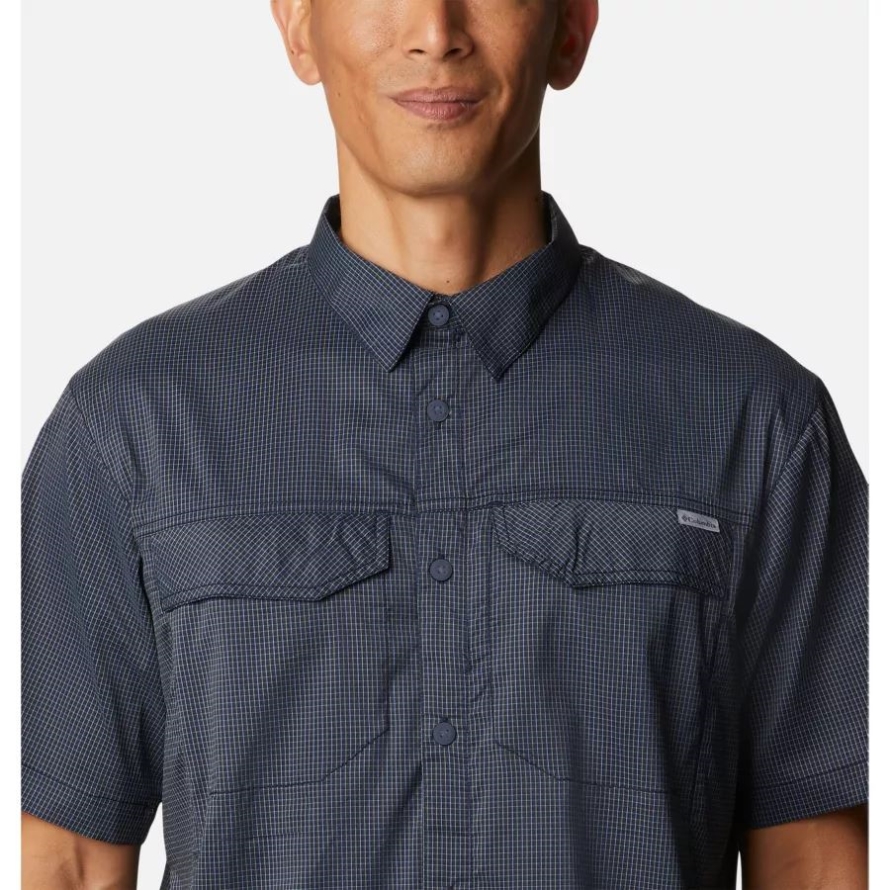 Collegiate Navy/Quiet Grid Men's Silver Ridge Lite Plaid Short Sleeve Shirt Columbia