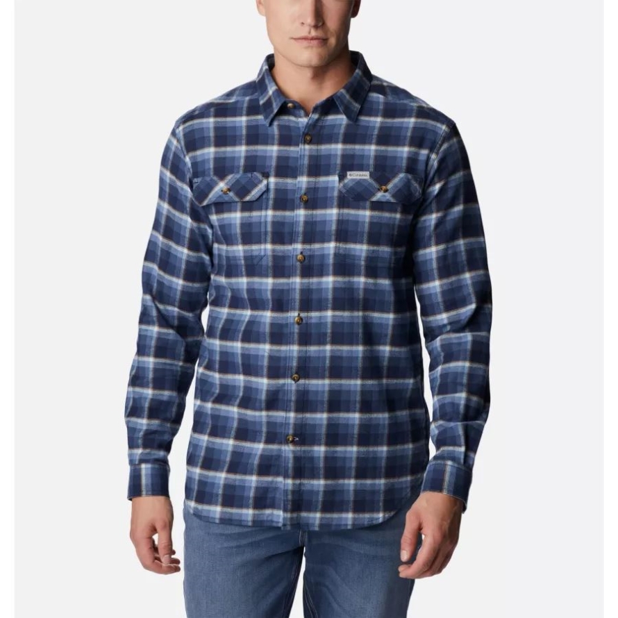 Collegiate Navy Shadow Plaid Columbia Men's Flare Gun Stretch Flannel Shirt