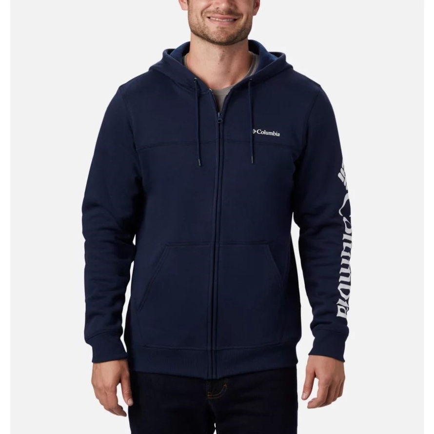 Collegiate Navy/White Men's Columbia Logo Full Zip Fleece Hoodie Tall Columbia