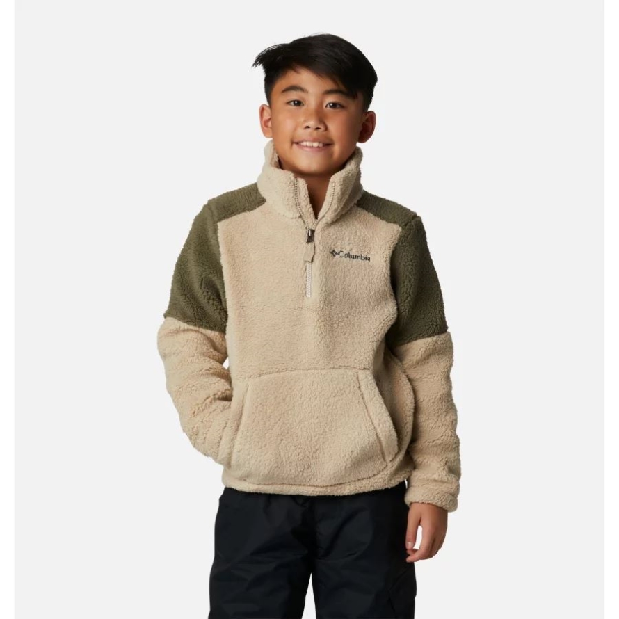 Columbia Ancient Fossil/Stone Green Boys' Rugged Ridge III Half Zip Sherpa Pullover