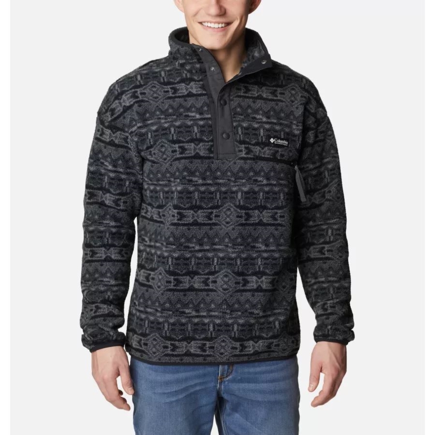 Columbia Black 80s Stripe Print Men's Helvetia Half Snap Fleece