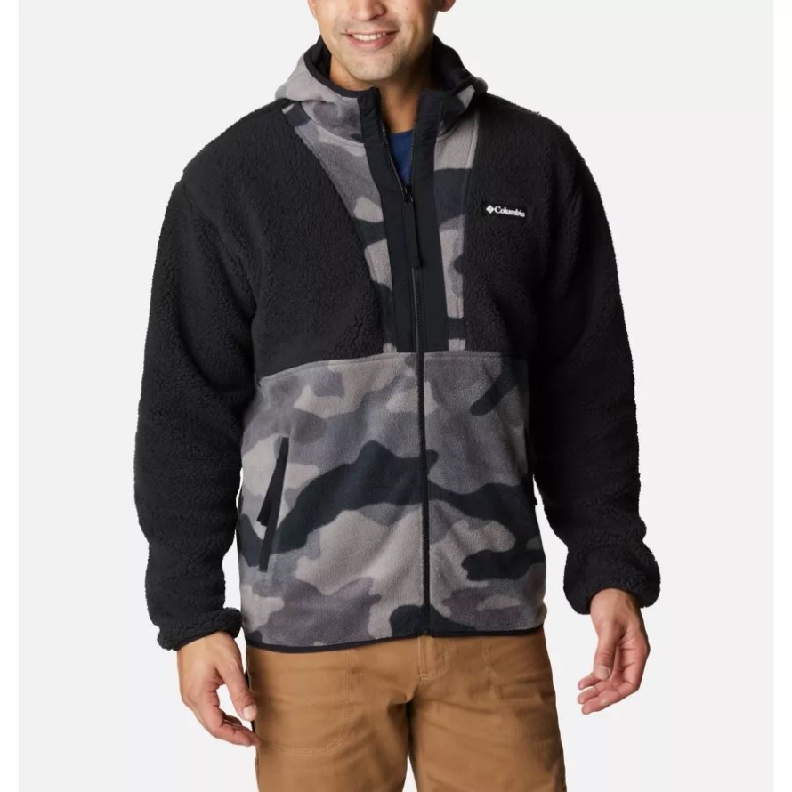 Columbia Black/Black Mod Camo Print Men's Back Bowl Sherpa Full Zip Hoodie