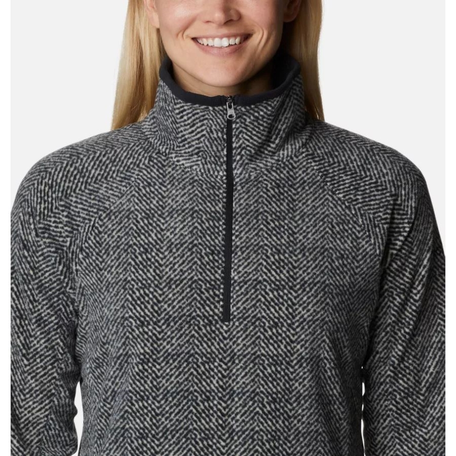 Columbia Black Herringbone Print Women's Glacial IV Print Half Zip Pullover