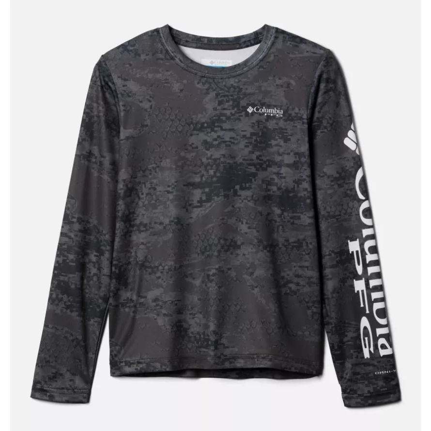 Columbia Black PFG Camo Print Kids' PFG Super Terminal Tackle Long Sleeve Shirt