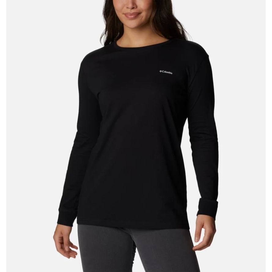 Columbia Black/Stamp Stencil Women's North Cascades Back Graphic Long Sleeve T-Shirt