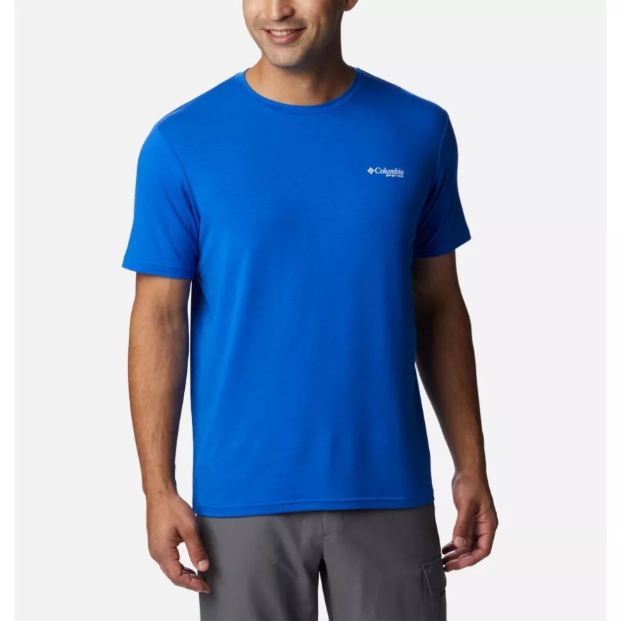 Columbia Blue Macaw/Compass Blue Gradient Men's PFG Fish Flag Tech Short Sleeve Shirt