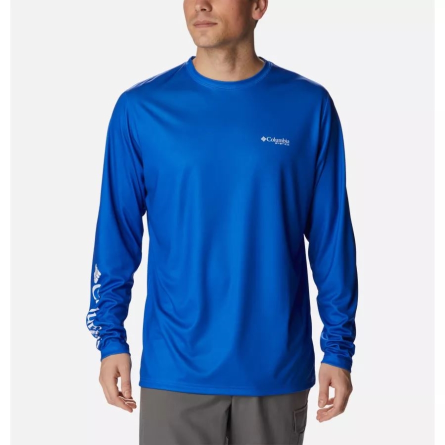 Columbia Blue Macaw/White Marlin Men's PFG Terminal Tackle University Long Sleeve Shirt