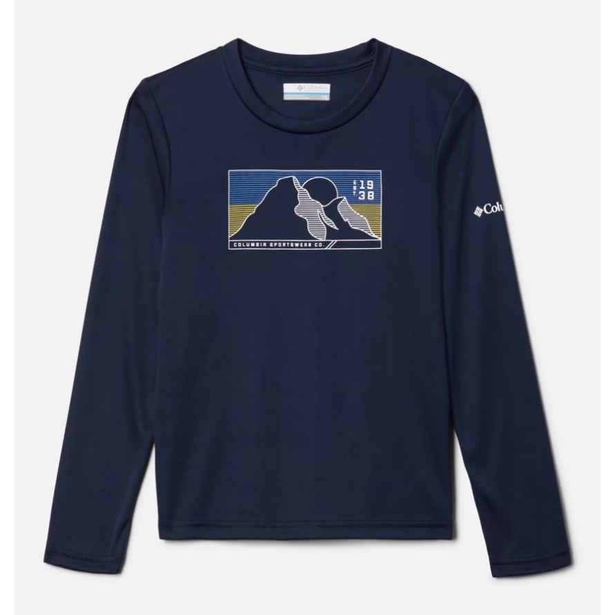 Columbia Boys' Grizzly Peak Long Sleeve Graphic T-Shirt Collegiate Navy/Line Scape