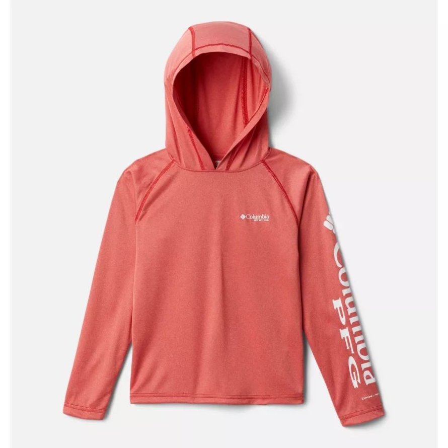 Columbia Boys' PFG Terminal Tackle Heather Hoodie Red Spark Heather/White Logo
