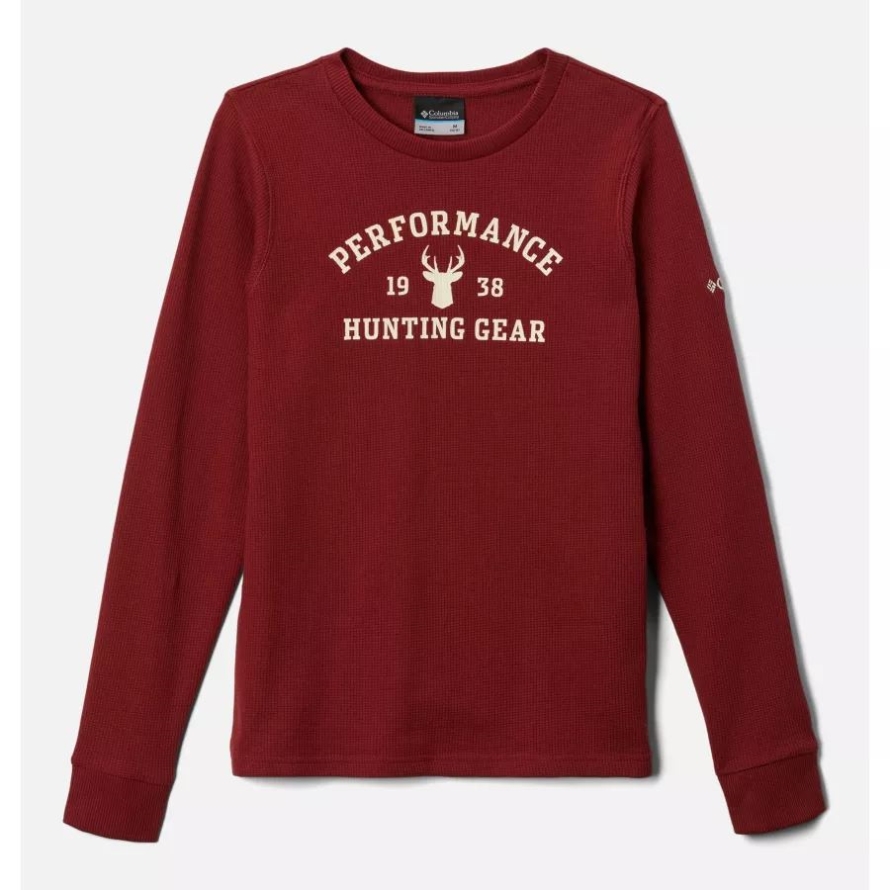 Columbia Boys' PHG Roughtail University Waffle Long Sleeve Shirt Red Jasper/Chalk - Buck
