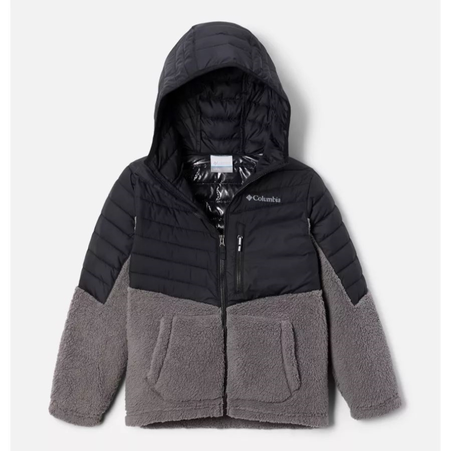 Columbia Boys' Powder Lite Novelty Hooded Jacket Black/City Grey