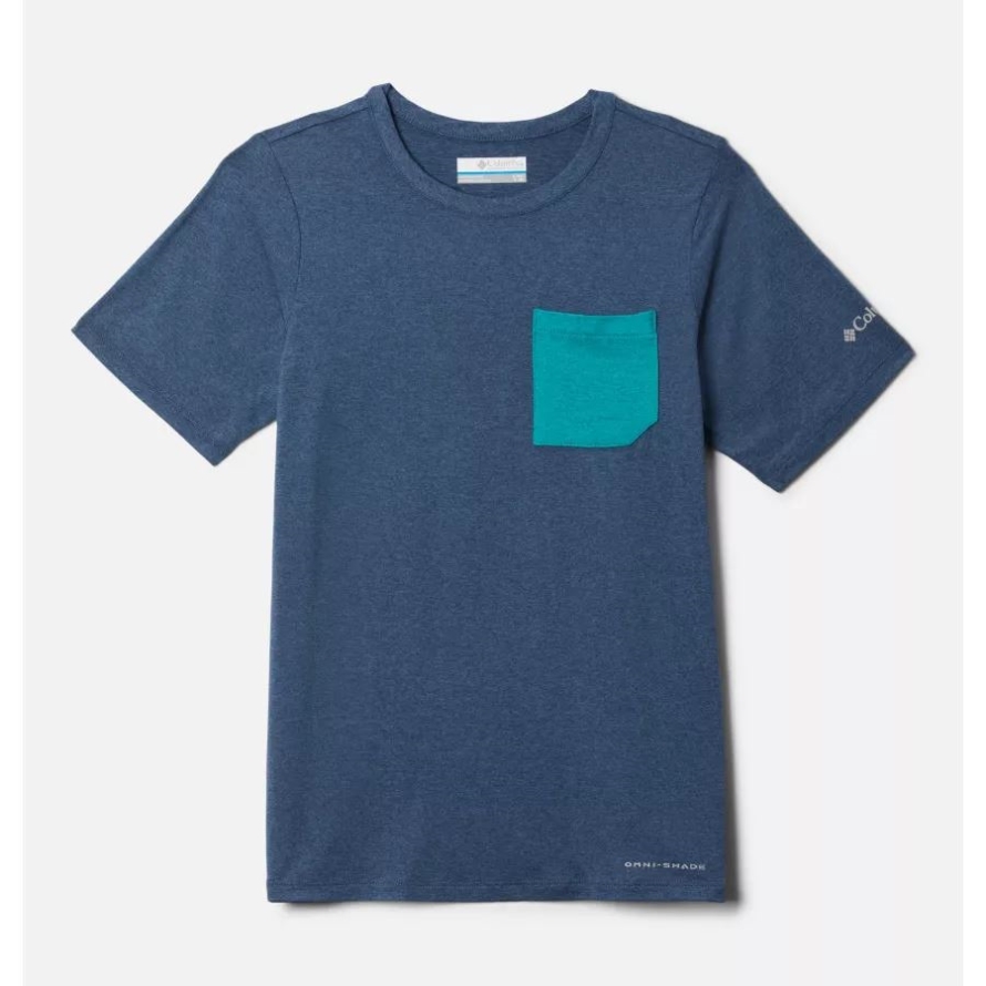 Columbia Boys' Tech Trail T-Shirt Dark Mountain Heather/Bright Aqua Hthr