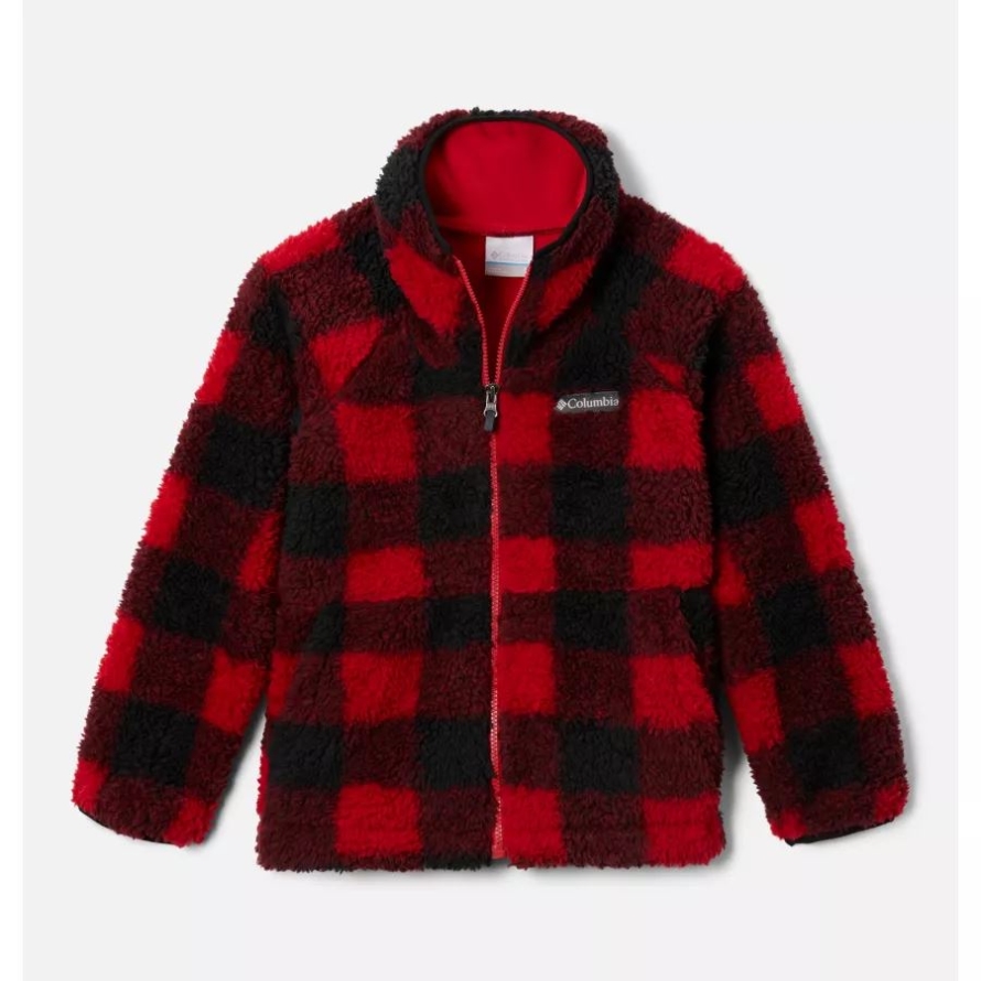 Columbia Boys' Winter Pass Printed Sherpa Fleece Jacket Mountain Red Check
