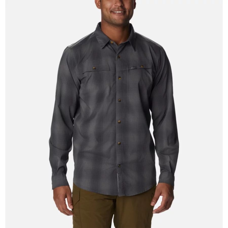 Columbia Brand City Grey Soft Ombre Men's Newton Ridge II Plaid Long Sleeve Shirt