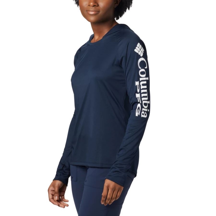 Columbia Brand Women's PFG Tidal Tee Hoodie Collegiate Navy/White Logo