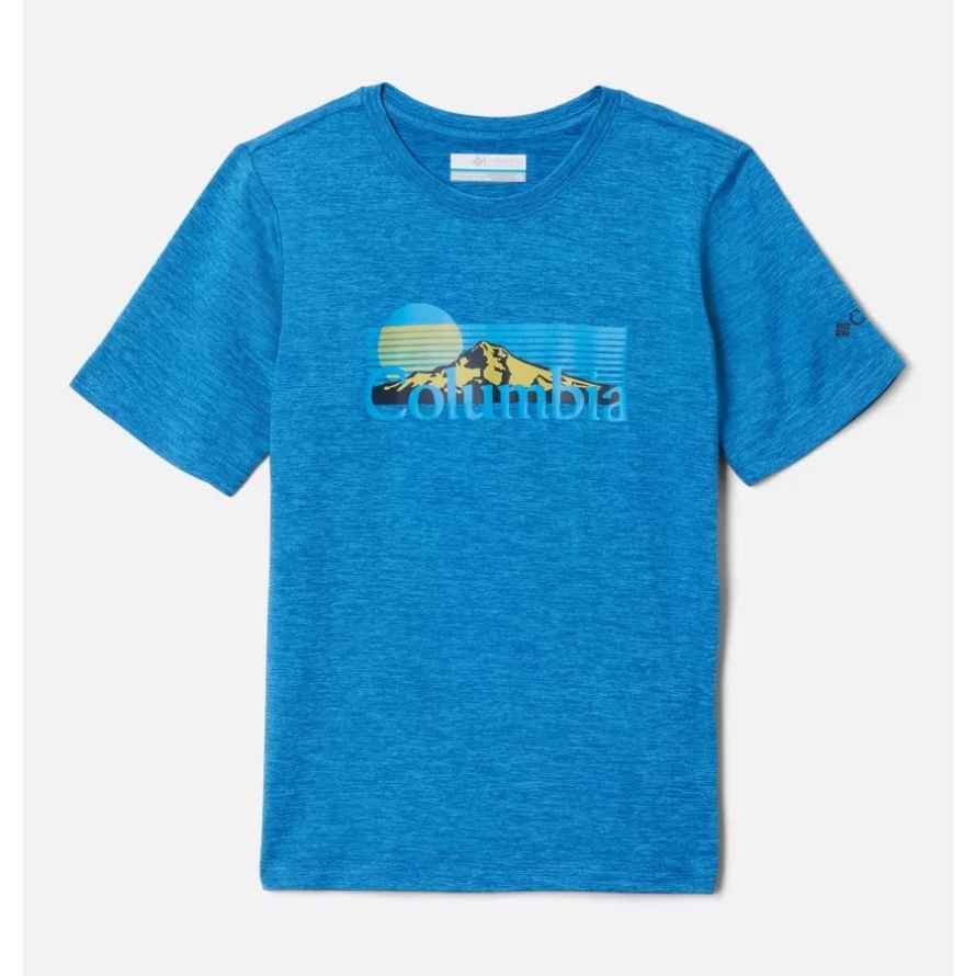 Columbia Bright Indigo Hthr/Inverted Moonrise Boys' Mount Echo Short Sleeve Graphic Shirt