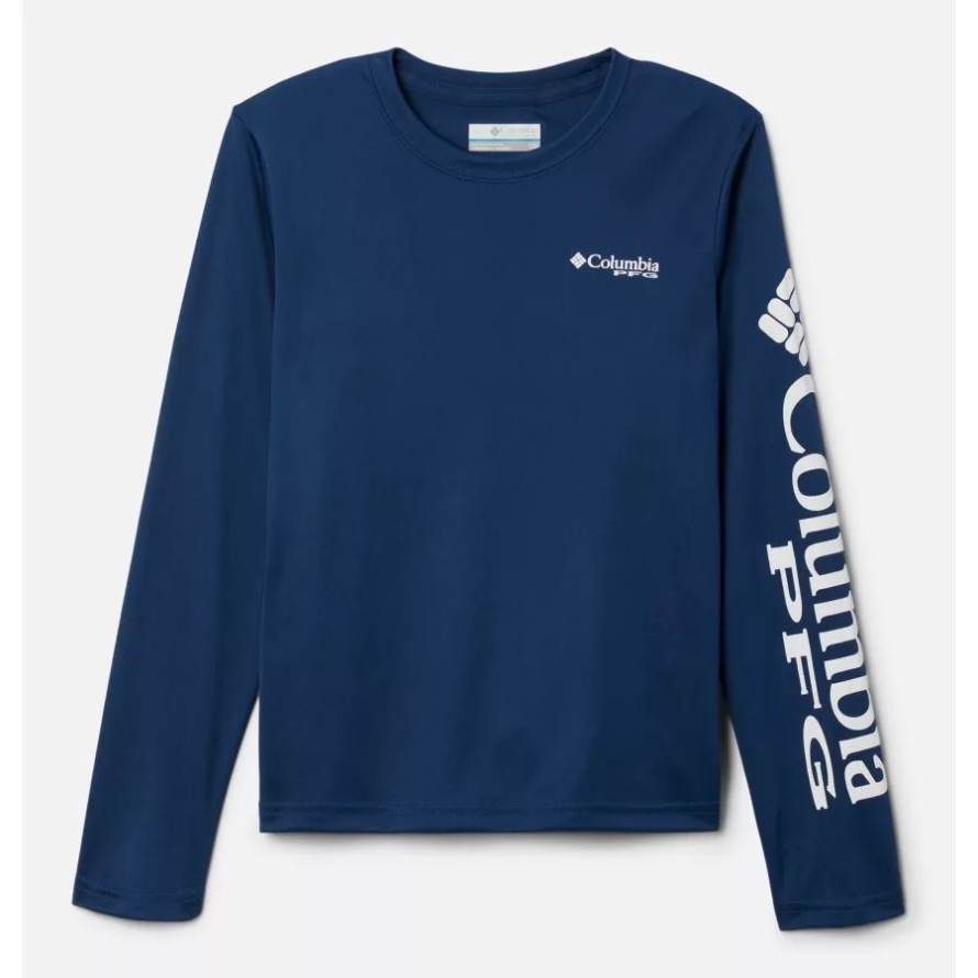 Columbia Carbon/White Logo Kids' PFG Terminal Tackle Long Sleeve Tee