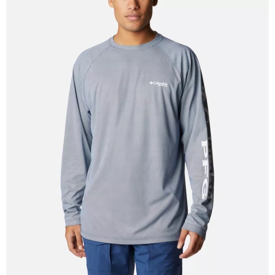 Columbia Carbon/White Men's PFG Terminal Deflector Long Sleeve Shirt