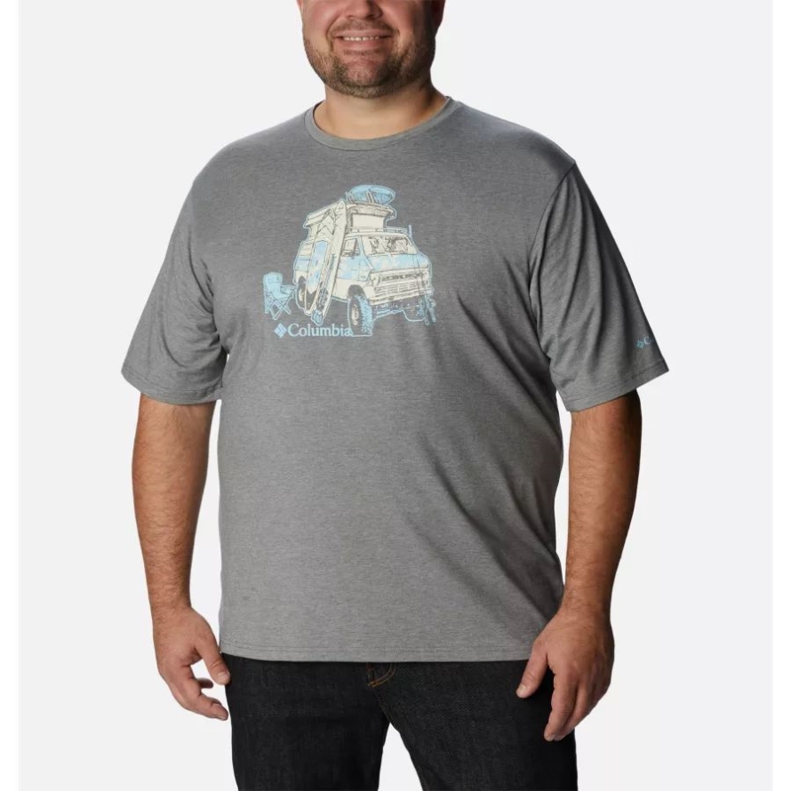Columbia City Grey Heather/H2O Fanatic 2 Men's Sun Trek Technical T-Shirt Extended Size