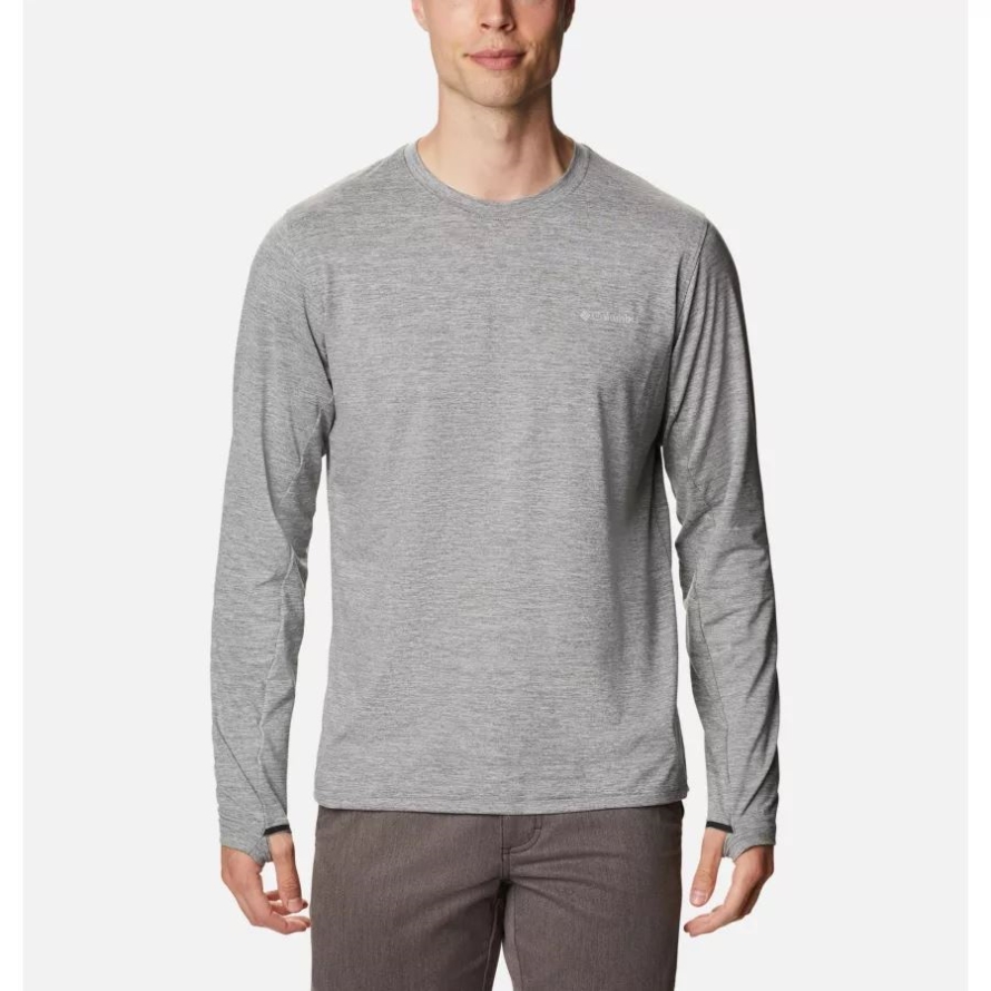 Columbia City Grey Heather Men's Tech Trail Long Sleeve Crew II Shirt