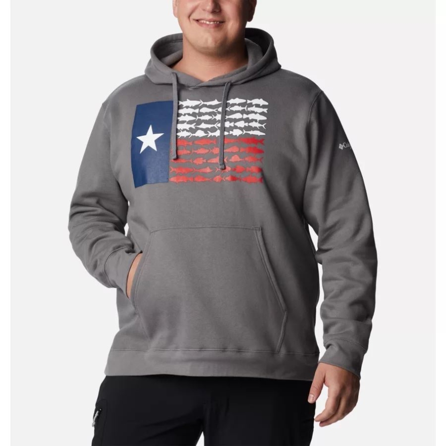 Columbia City Grey/Texas Men's PFG Fish Flag II Hoodie Big