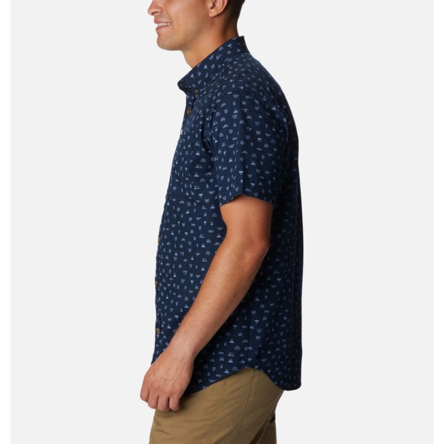 Columbia Collegiate Navy Camp Icon Men's Rapid Rivers Printed Short Sleeve Shirt