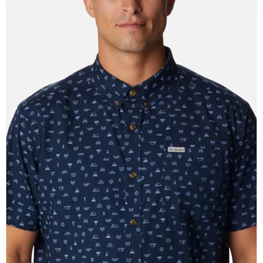 Columbia Collegiate Navy Camp Icon Men's Rapid Rivers Printed Short Sleeve Shirt
