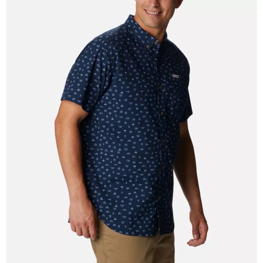 Columbia Collegiate Navy Camp Icon Men's Rapid Rivers Printed Short Sleeve Shirt