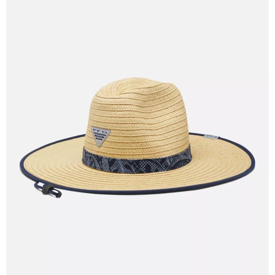 Columbia Collegiate Navy Crosshatched Tuna PFG Baha Straw Hat