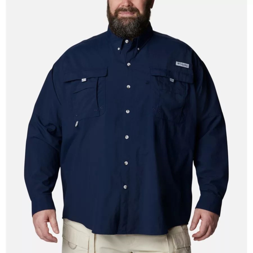 Columbia Collegiate Navy Men's PFG Bahama II Long Sleeve Shirt Big