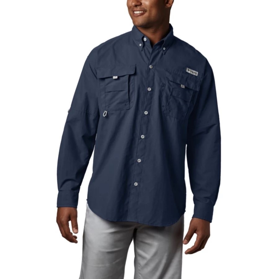 Columbia Collegiate Navy Men's PFG Bahama II Long Sleeve Shirt