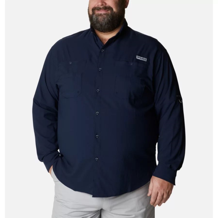 Columbia Collegiate Navy Men's PFG Tamiami II Long Sleeve Shirt Big