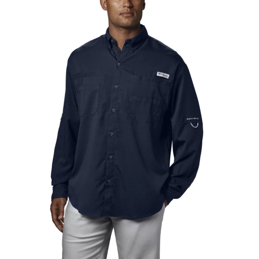 Columbia Collegiate Navy Men's PFG Tamiami II Long Sleeve Shirt Tall