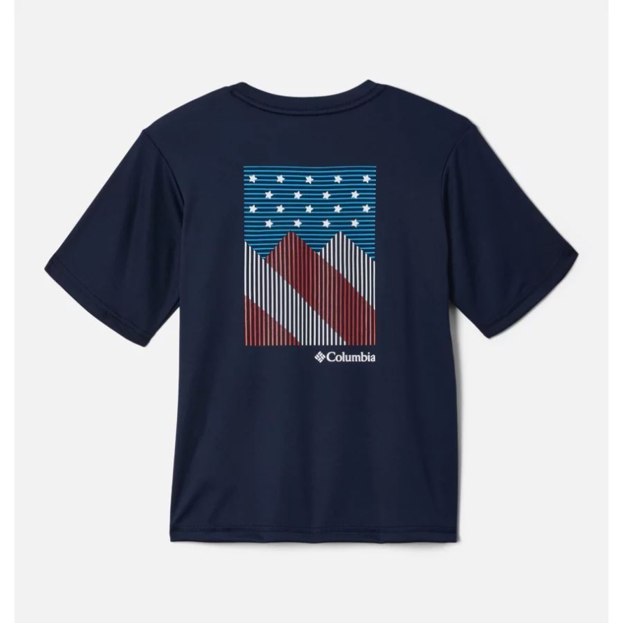 Columbia Collegiate Navy/Starry Peaks Graphic Boys' Grizzly Ridge Back Graphic T-Shirt