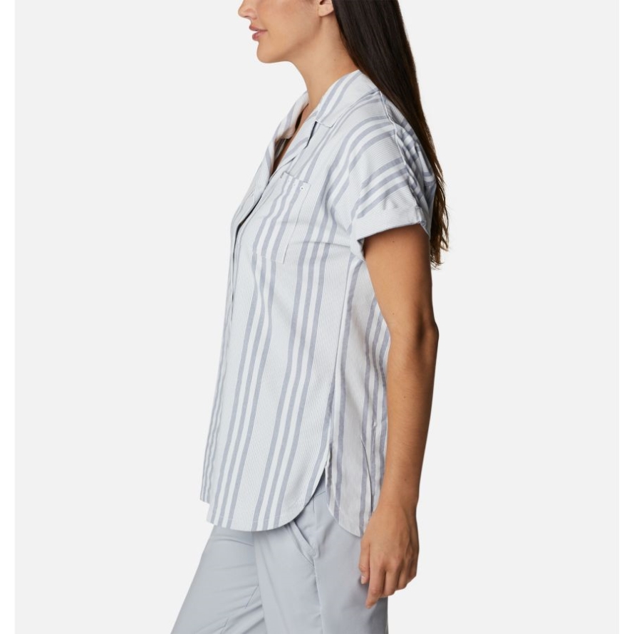 Columbia Collegiate Navy Stripe Women's Sun Drifter Woven Short Sleeve Shirt