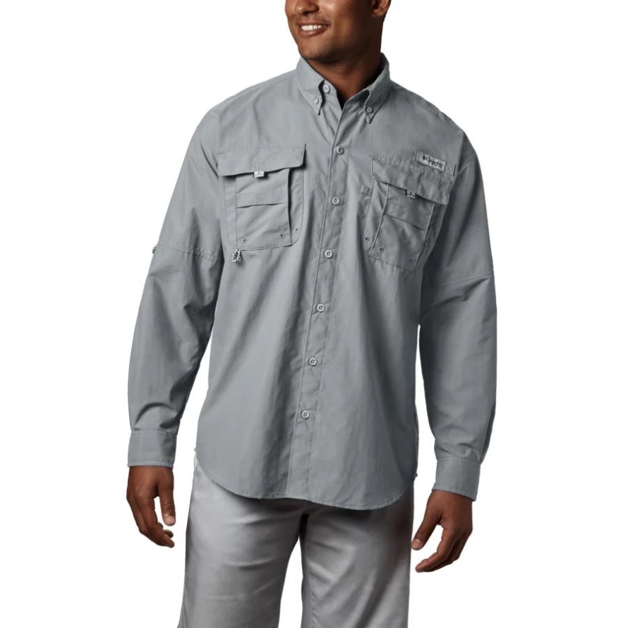 Columbia Cool Grey Men's PFG Bahama II Long Sleeve Shirt Tall